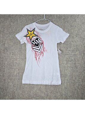 Rockstar Women Graphic White T-Shirt Colorful Logo Small Short Sleeve Cotton